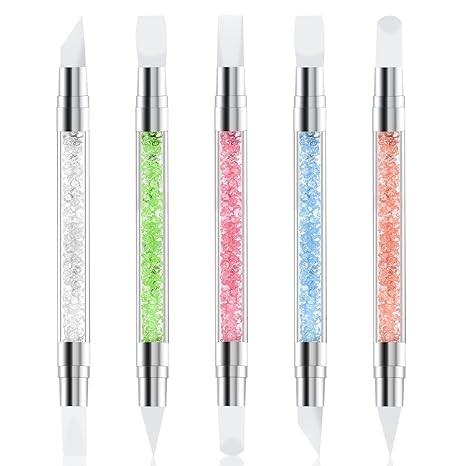 5 Pcs Nail Art Sculpture Pen Dual Tipped Silicone Nail Tools Nail Art Acrylic Pen Silicone Brushes for Resin Nail Art Tools for Design Nail Foil Carving Drawing Effect Shaping Drawing